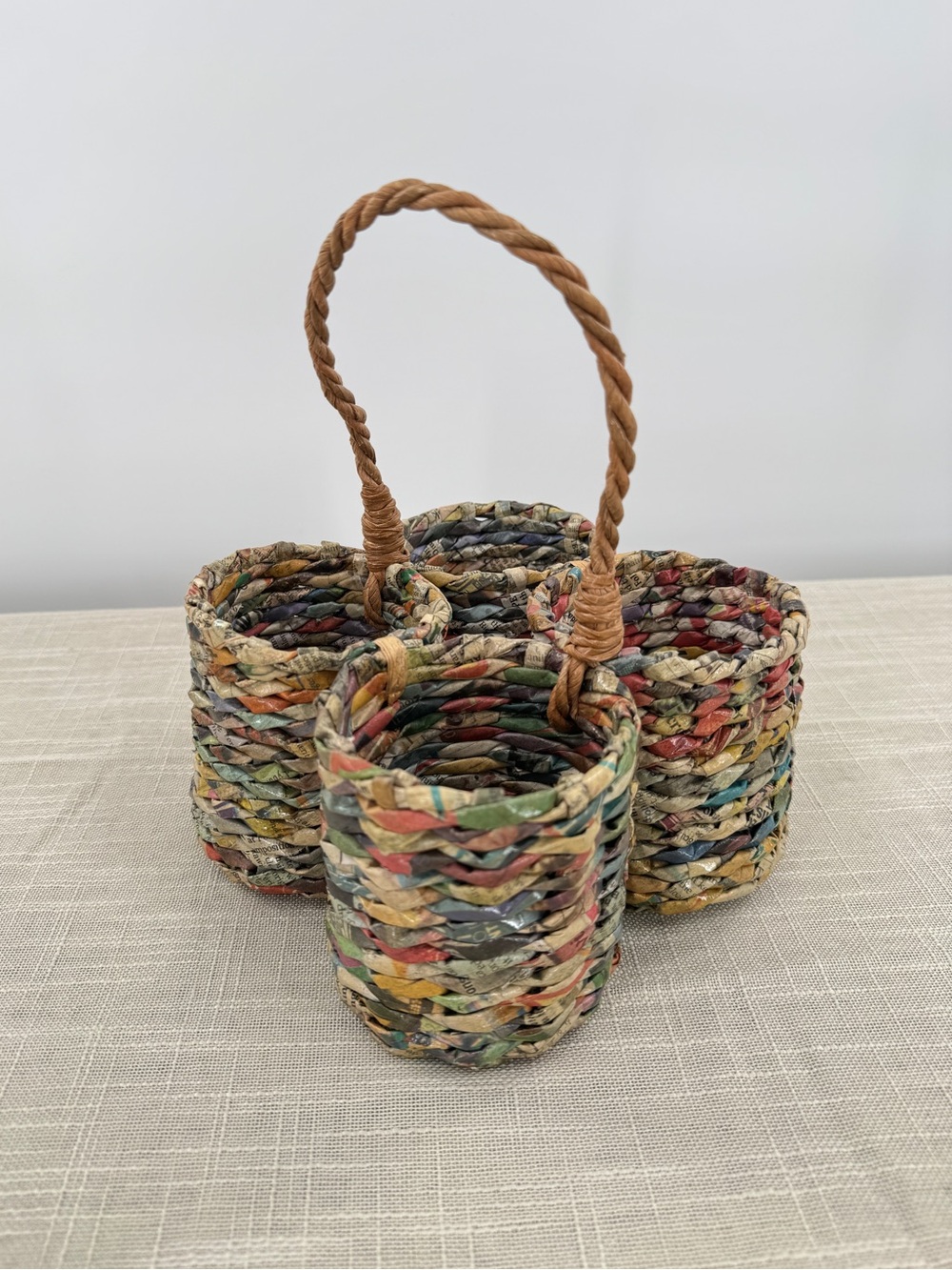 Handmade Recycled Newspaper Caddy Eco-Friendly Woven Organizer Utensil Holder